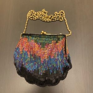 La Regale Vintage Black Bugle Beaded Evening Bag